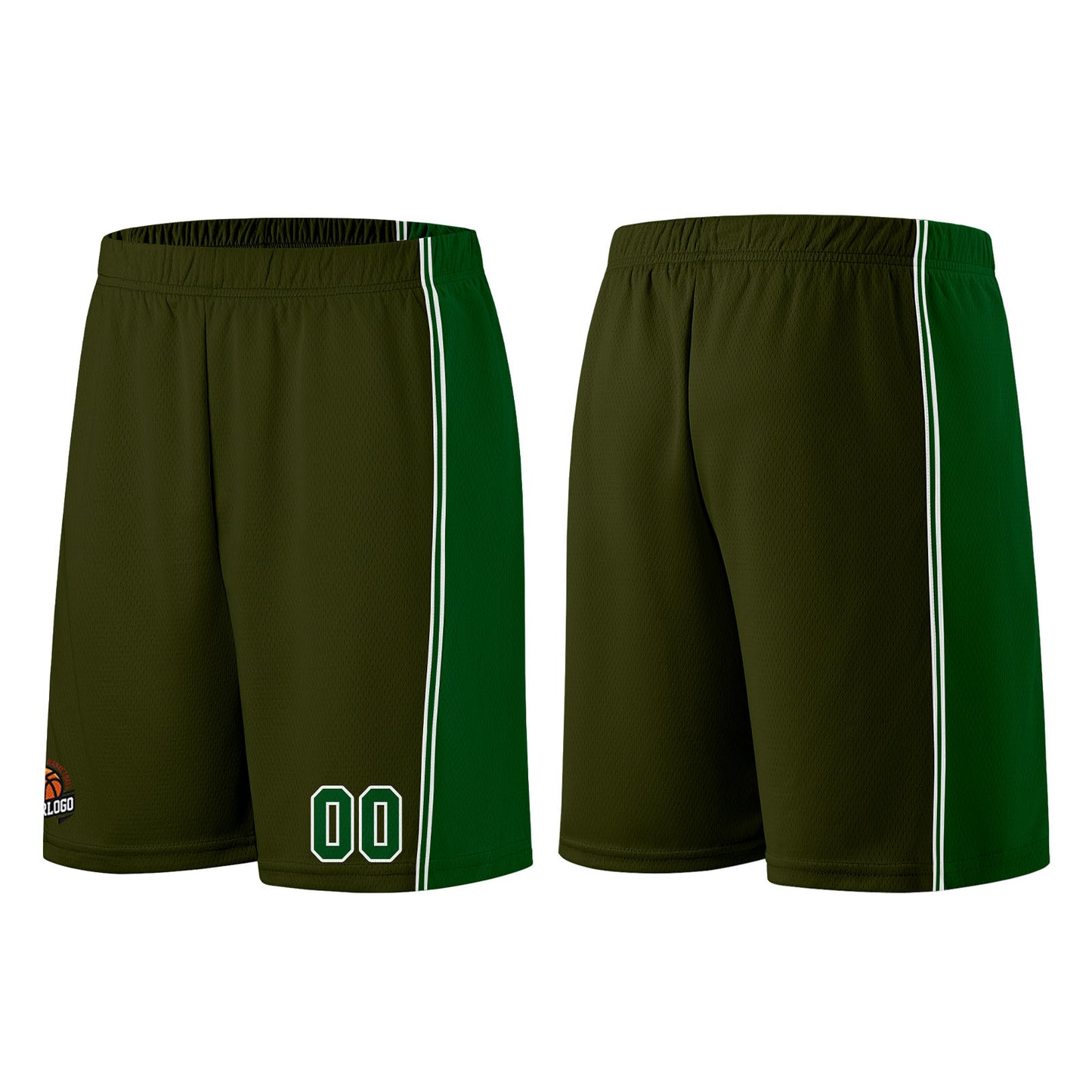 Individuelle Armeegrün-Grün Basketball Jersey Shorts für Männer und Frauen Gestickter und gedruckter Name, Nummer und Logo