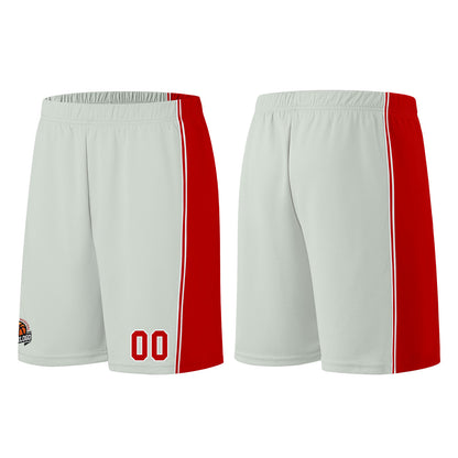Individuelle Grau-Rot Basketball Jersey Shorts für Männer und Frauen Gestickter und gedruckter Name, Nummer und Logo