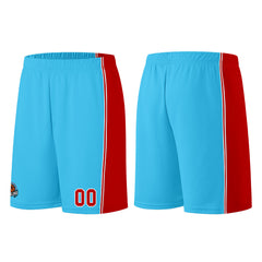 Individuelle Hellblau Rot Basketball Jersey Shorts für Männer und Frauen Gestickter und gedruckter Name, Nummer und Logo