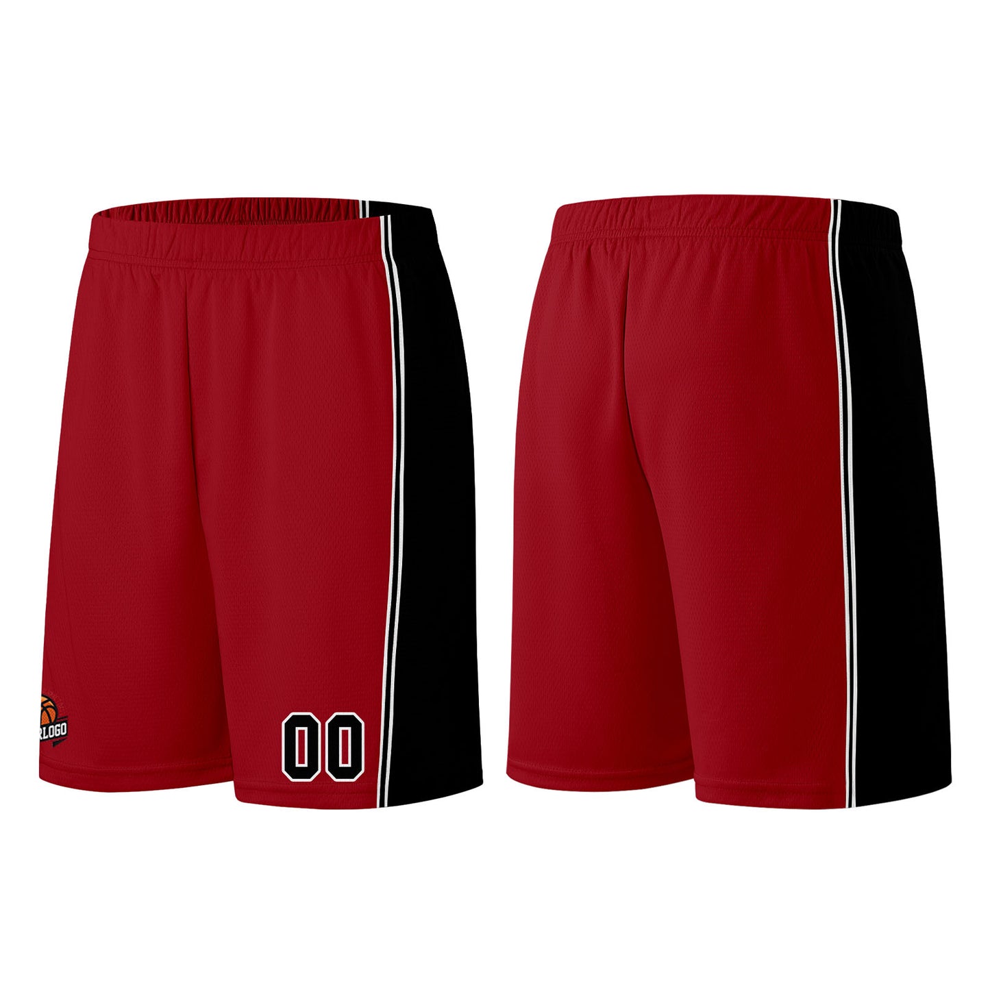 Individuelle Burgund Schwarz Basketball Jersey Shorts für Männer und Frauen Gestickter und gedruckter Name, Nummer und Logo
