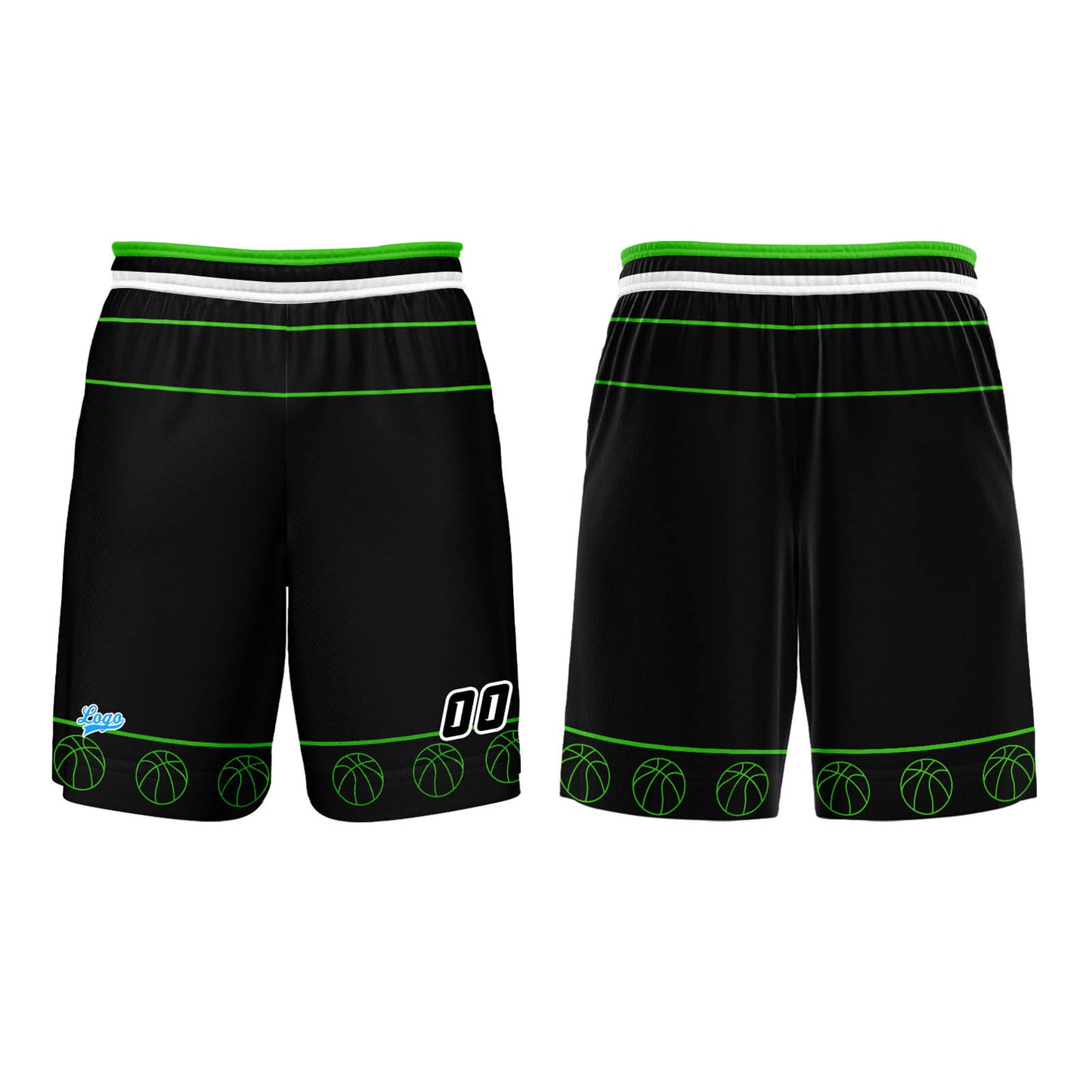 Benutzerdefinierter Schwarz Grün Basketball Jersey Uniform Anzug gedruckt Ihr Logo Name Nummer