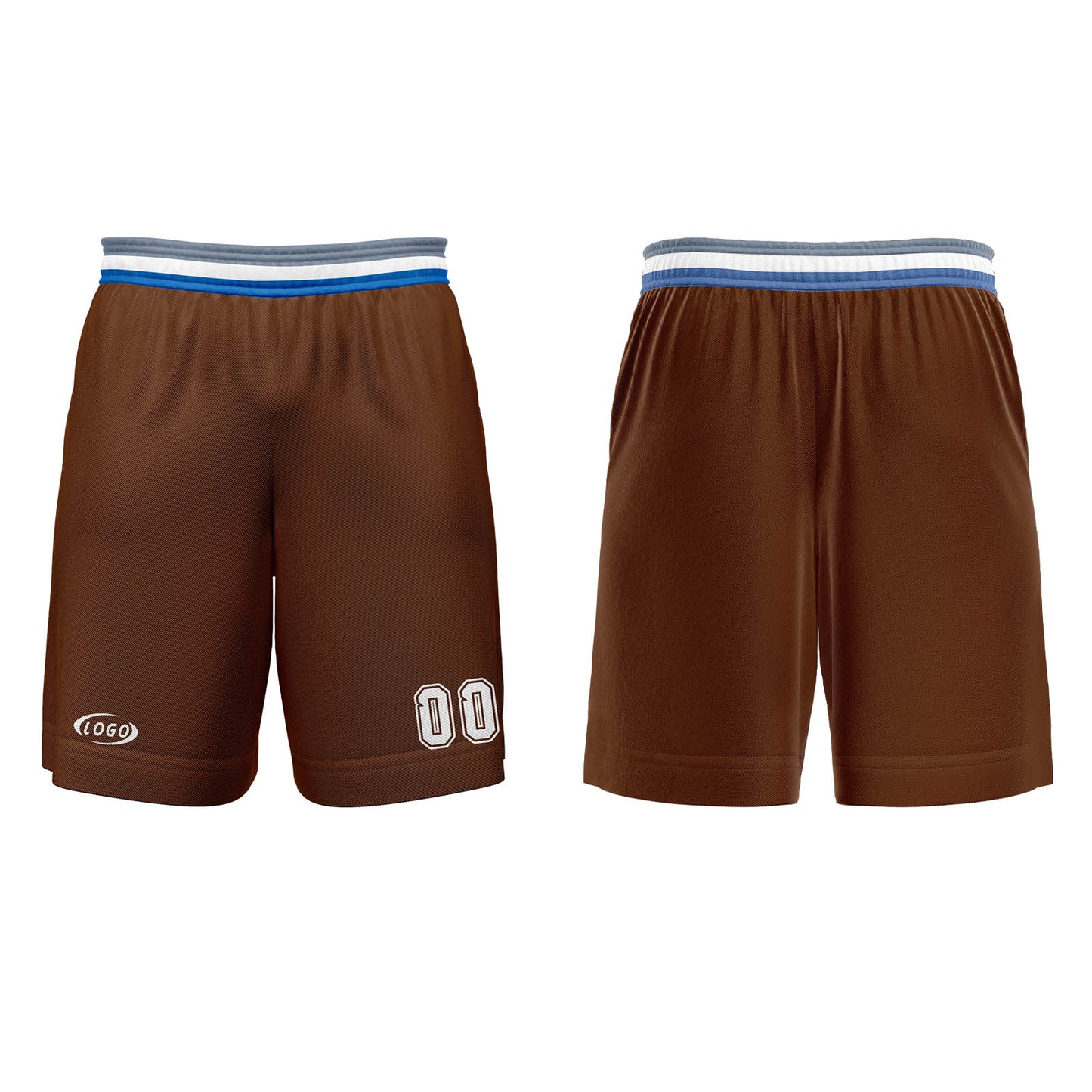 Benutzerdefinierter Braun Weiß Grau Blau Basketball Jersey Uniform Anzug gedruckt Ihr Logo Name Nummer