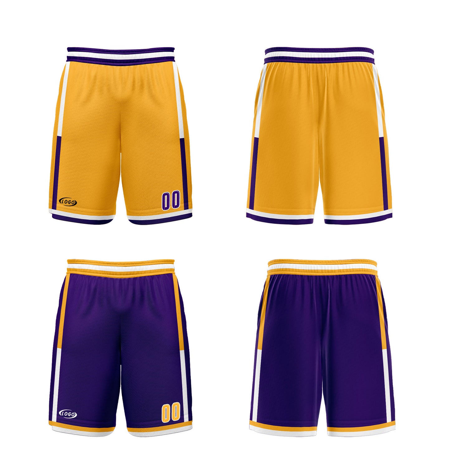 Benutzerdefinierte Gelb Lila Reversible Basketball Jersey Personalisierte Drucken Name Nummer Logo