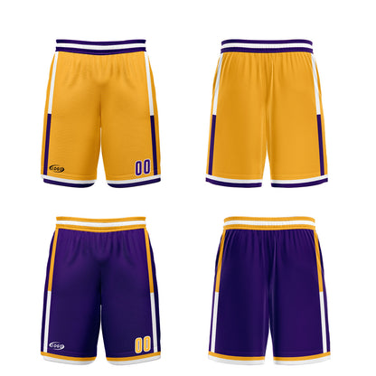 Benutzerdefinierte Gelb Lila Reversible Basketball Jersey Personalisierte Drucken Name Nummer Logo