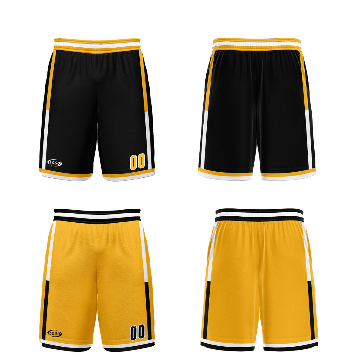 Benutzerdefinierte Schwarz Gelb Reversible Basketball Jersey Personalisierte Drucken Name Nummer Logo