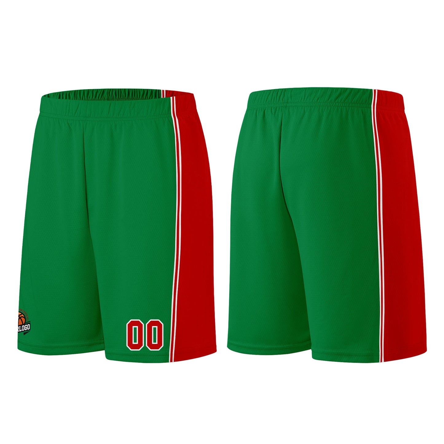 Individuelle Kelly Grün Rot Basketball Jersey Shorts für Männer und Frauen Gestickter und gedruckter Name, Nummer und Logo