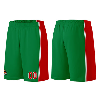 Individuelle Kelly Grün Rot Basketball Jersey Shorts für Männer und Frauen Gestickter und gedruckter Name, Nummer und Logo