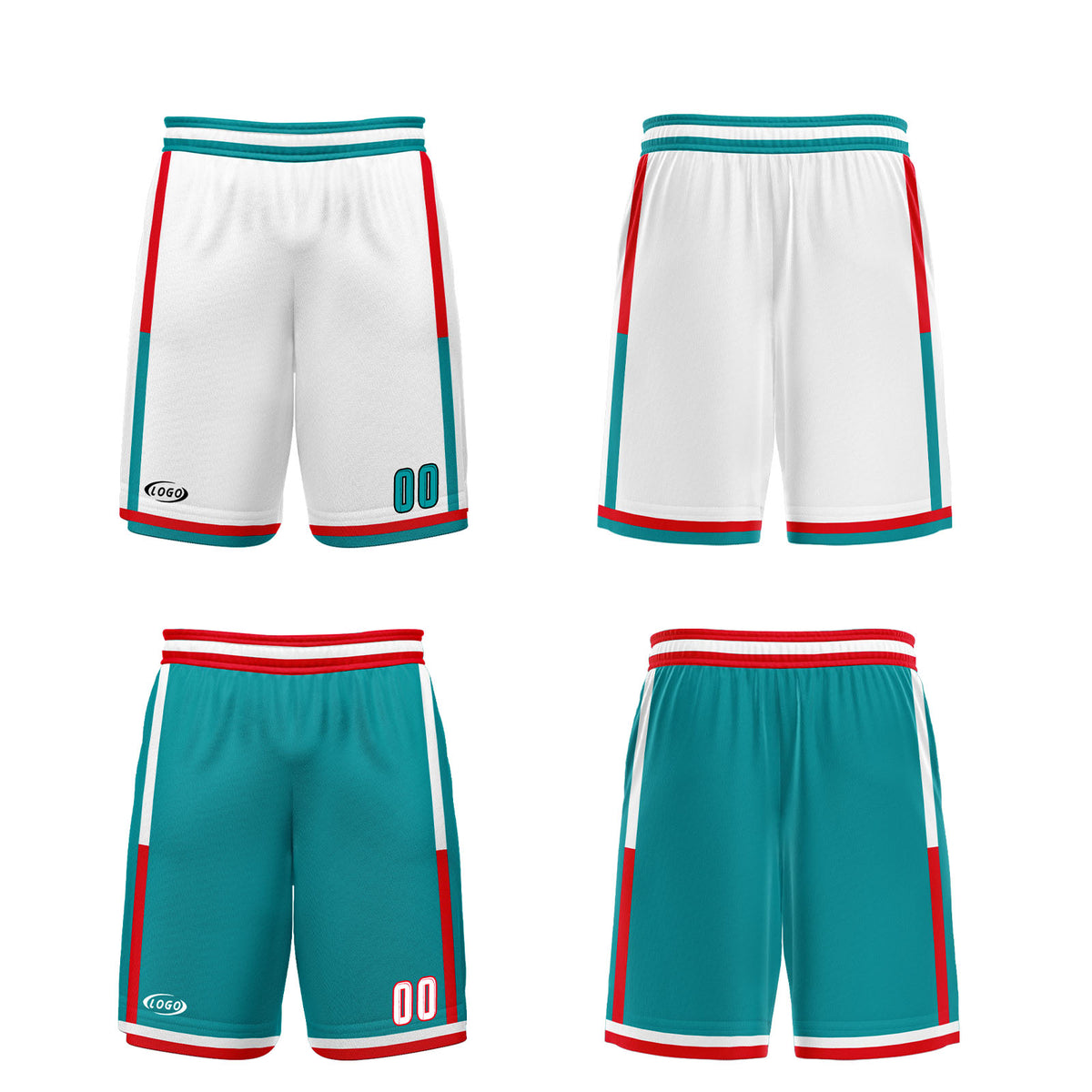 Benutzerdefinierte Weiß Cyan Rot Reversible Basketball Jersey Personalisierte Drucken Name Nummer Logo
