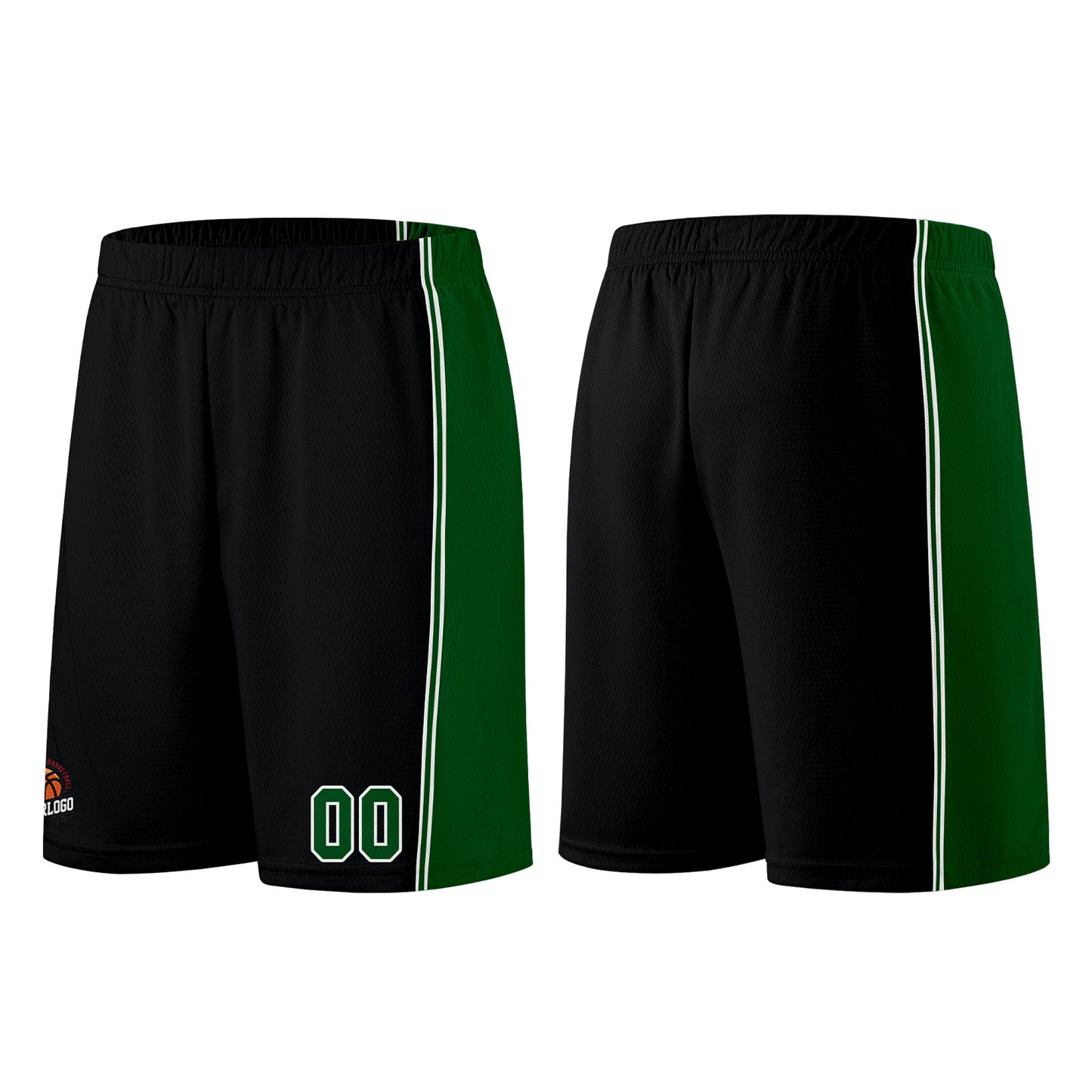 Individuelle Schwarz Grün Basketball Jersey Shorts für Männer und Frauen Gestickter und gedruckter Name, Nummer und Logo