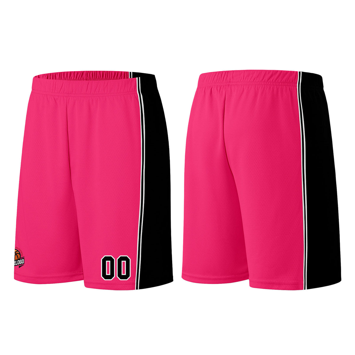 Individuelle Rosa-Schwarz Basketball Jersey Shorts für Männer und Frauen Gestickter und gedruckter Name, Nummer und Logo