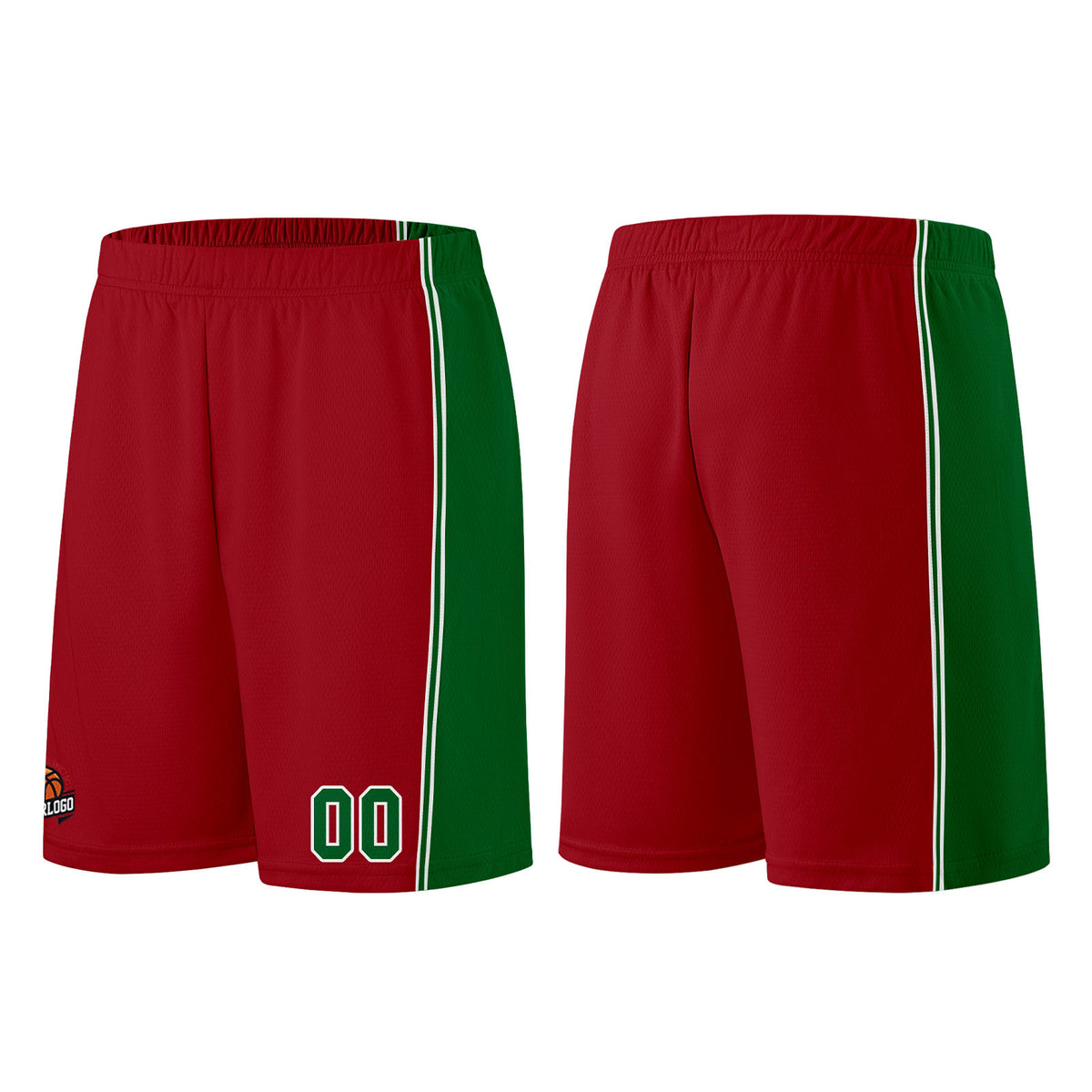 Individuelle Burgund Grün Basketball Jersey Shorts für Männer und Frauen Gestickter und gedruckter Name, Nummer und Logo