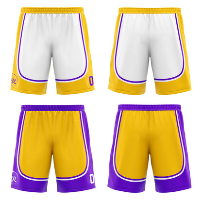 Benutzerdefinierte Gelb Lila Reversible Basketball Jersey Personalisierte Drucken Name Nummer Logo