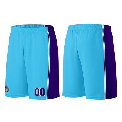 Individuelle Hellblau Lila Basketball Jersey Shorts für Männer und Frauen Gestickter und gedruckter Name, Nummer und Logo
