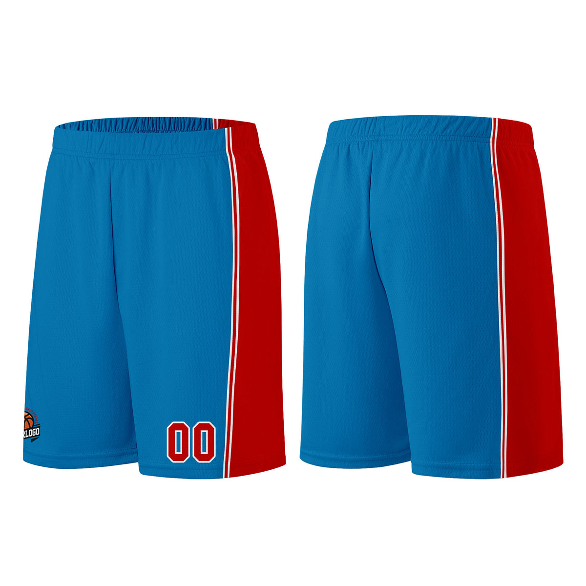 Individuelle Blau-Rot Basketball Jersey Shorts für Männer und Frauen Gestickter und gedruckter Name, Nummer und Logo