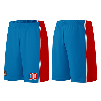 Individuelle Blau-Rot Basketball Jersey Shorts für Männer und Frauen Gestickter und gedruckter Name, Nummer und Logo