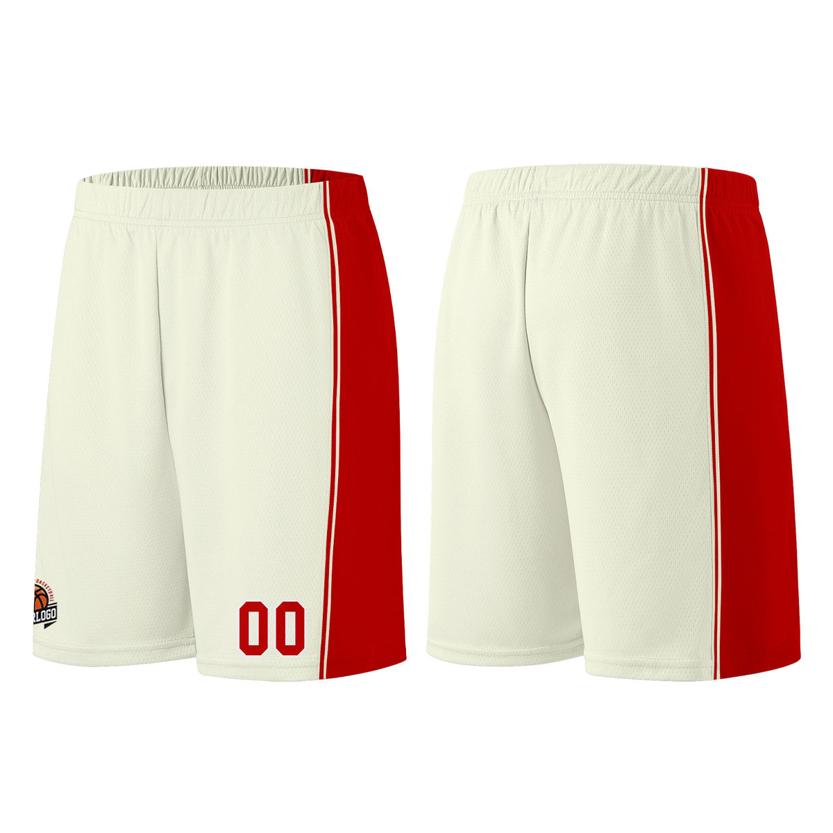Individuelle Creme-Rot Basketball Jersey Shorts für Männer und Frauen Gestickter und gedruckter Name, Nummer und Logo