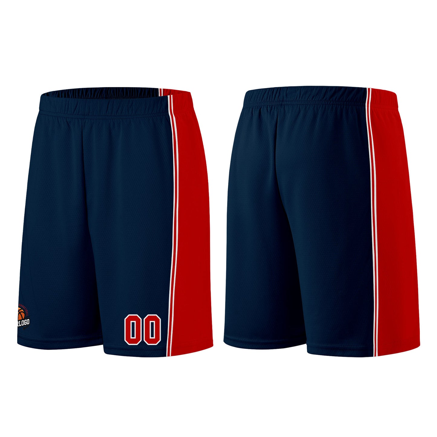 Individuelle Dunkelblau-Rot Basketball Jersey Shorts für Männer und Frauen Gestickter und gedruckter Name, Nummer und Logo