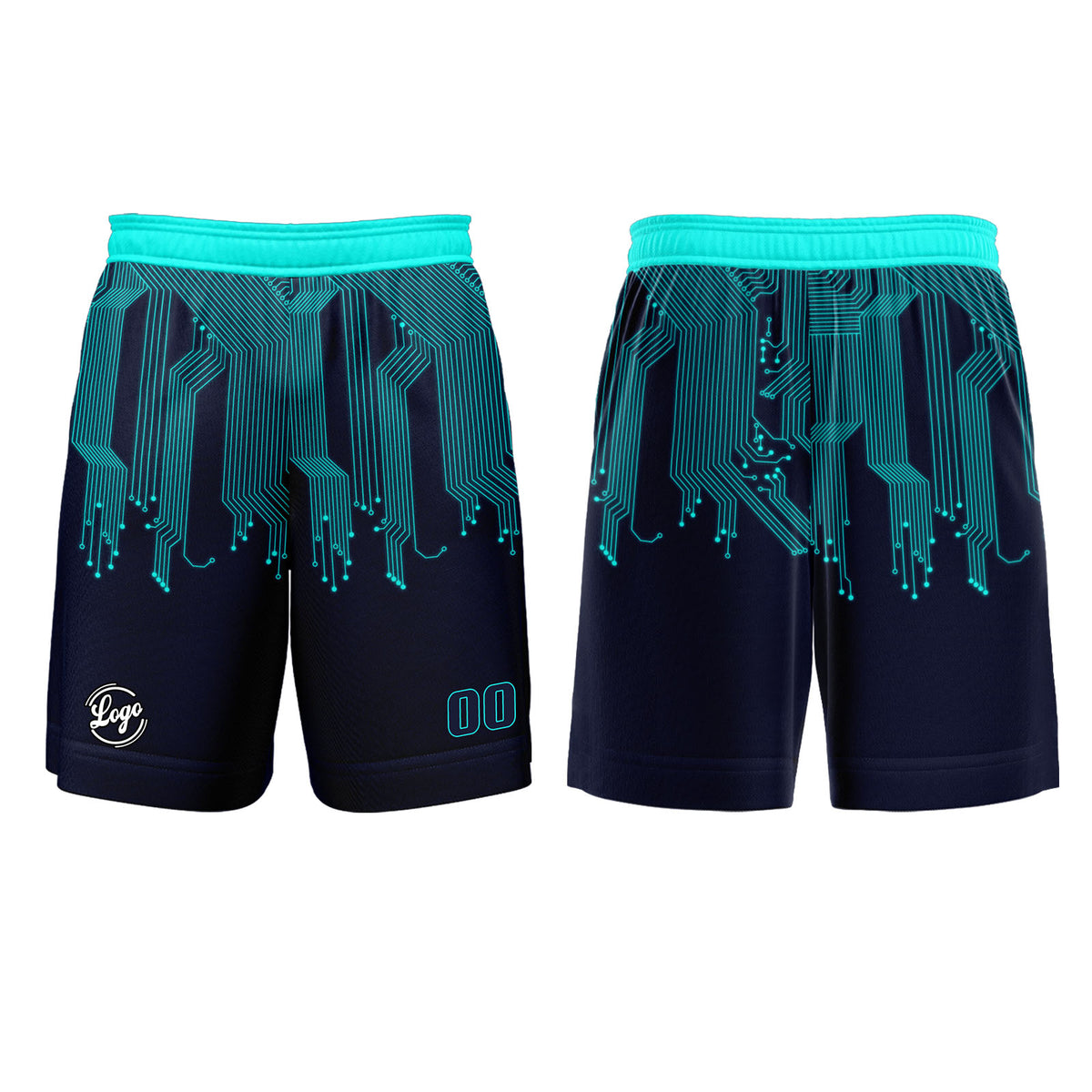 Kundenspezifisches Dunkelblau Cyan Basketball Fußball Schießen langes T-Shirt für Erwachsene und Kinder