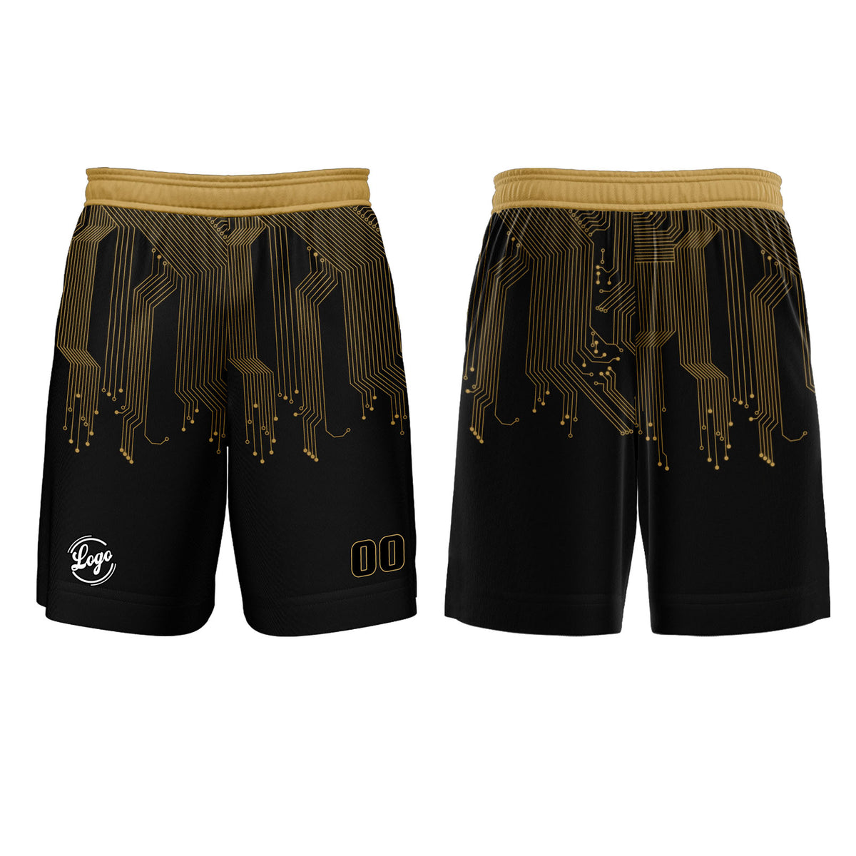 Kundenspezifisches Schwarz Gold Basketball Fußball Schießen langes T-Shirt für Erwachsene und Kinder