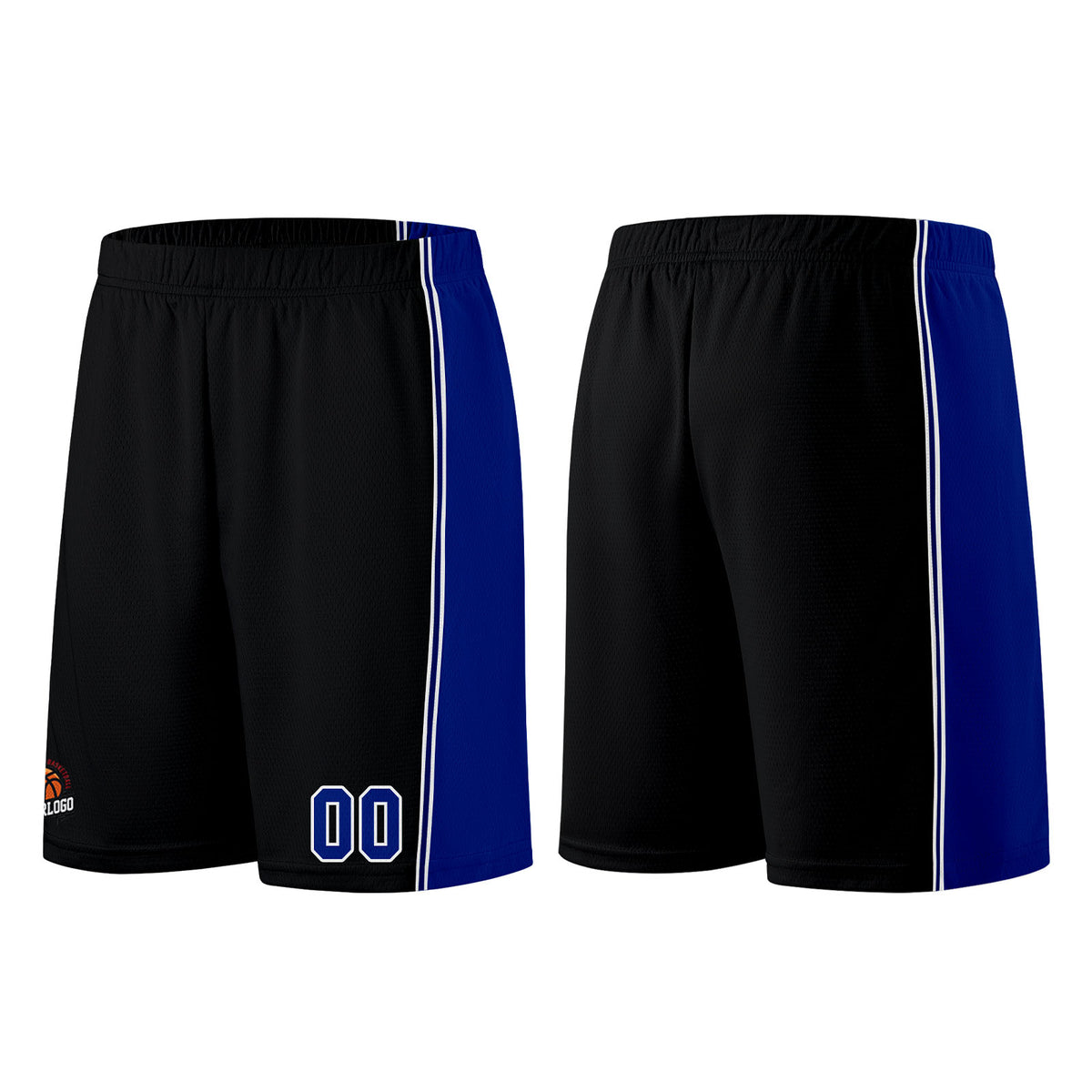 Individuelle Schwarz Königliche Basketball Jersey Shorts für Männer und Frauen Gestickter und gedruckter Name, Nummer und Logo