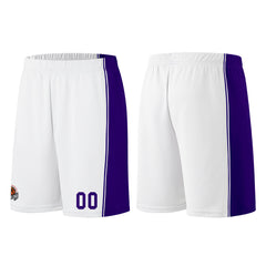 Individuelle Weiß-Lila Basketball Jersey Shorts für Männer und Frauen Gestickter und gedruckter Name, Nummer und Logo