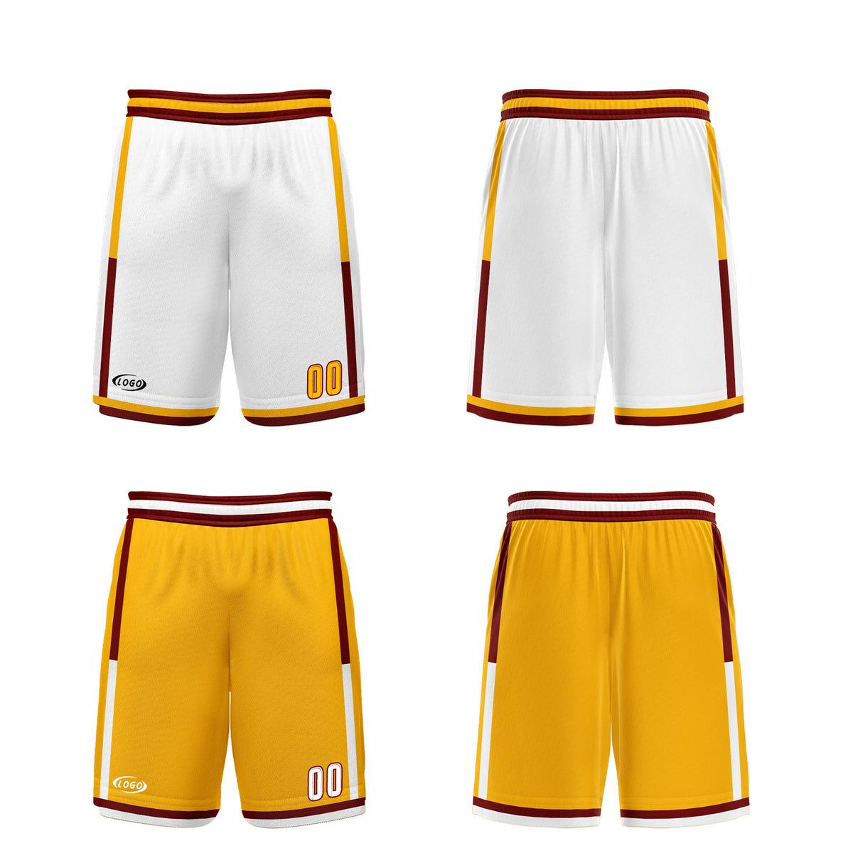 Benutzerdefinierte Weiß Gelb Reversible Basketball Jersey Personalisierte Drucken Name Nummer Logo