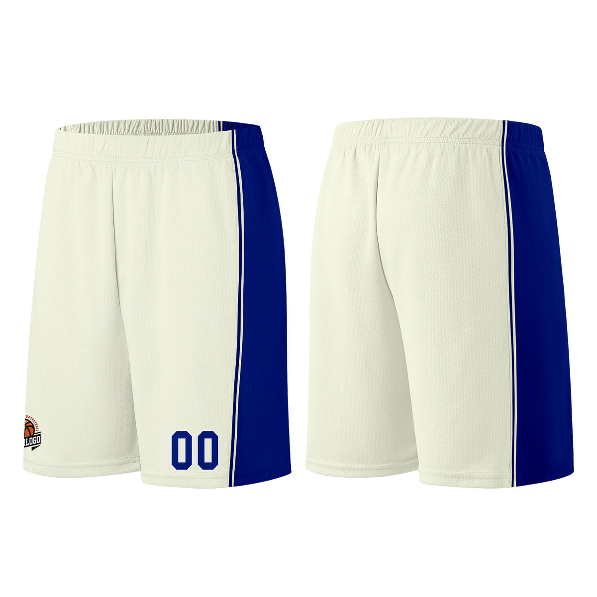 Individuelle Creme-Königliche Basketball Jersey Shorts für Männer und Frauen Gestickter und gedruckter Name, Nummer und Logo