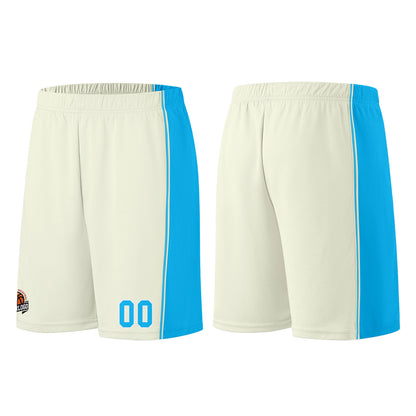 Individuelle Creme-Hellblau Basketball Jersey Shorts für Männer und Frauen Gestickter und gedruckter Name, Nummer und Logo