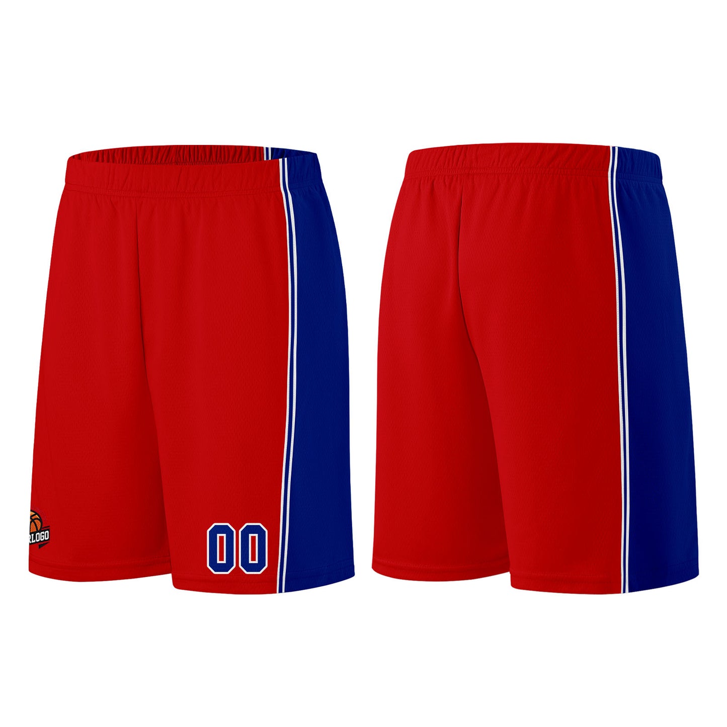 Individuelle Rot Hellblau Basketball Jersey Shorts für Männer und Frauen Gestickter und gedruckter Name, Nummer und Logo