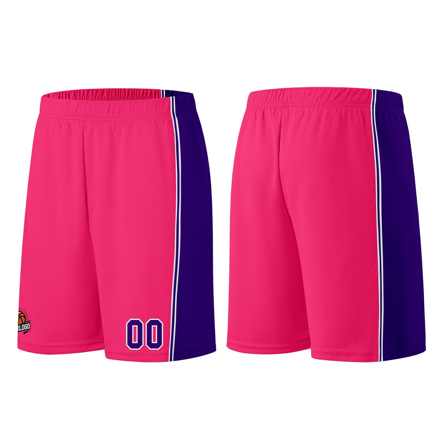 Individuelle Rosa-Lila Basketball Jersey Shorts für Männer und Frauen Gestickter und gedruckter Name, Nummer und Logo