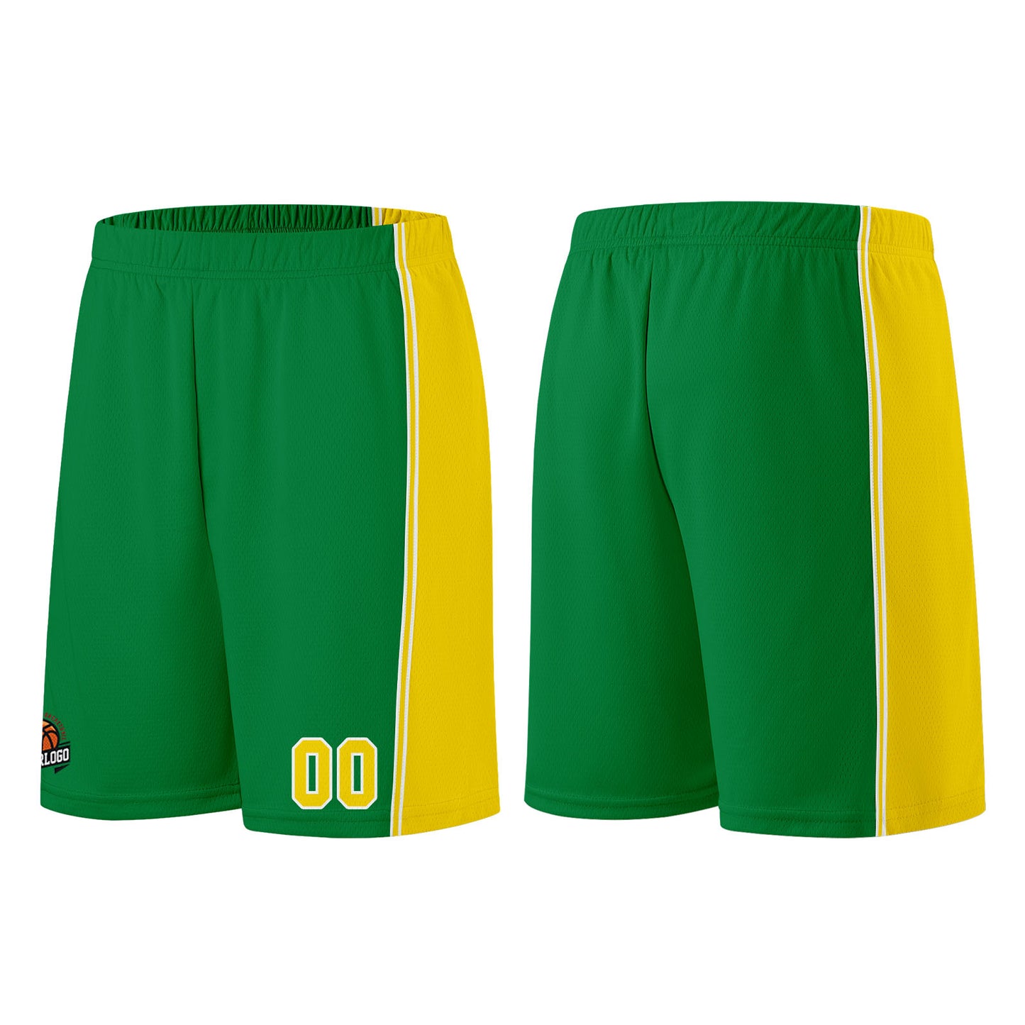 Individuelle Kelly Grün Gelb Basketball Jersey Shorts für Männer und Frauen Gestickter und gedruckter Name, Nummer und Logo