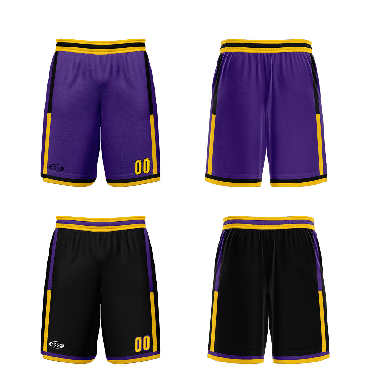 Benutzerdefinierte Lila Schwarz Gelb Reversible Basketball Jersey Personalisierte Drucken Name Nummer Logo