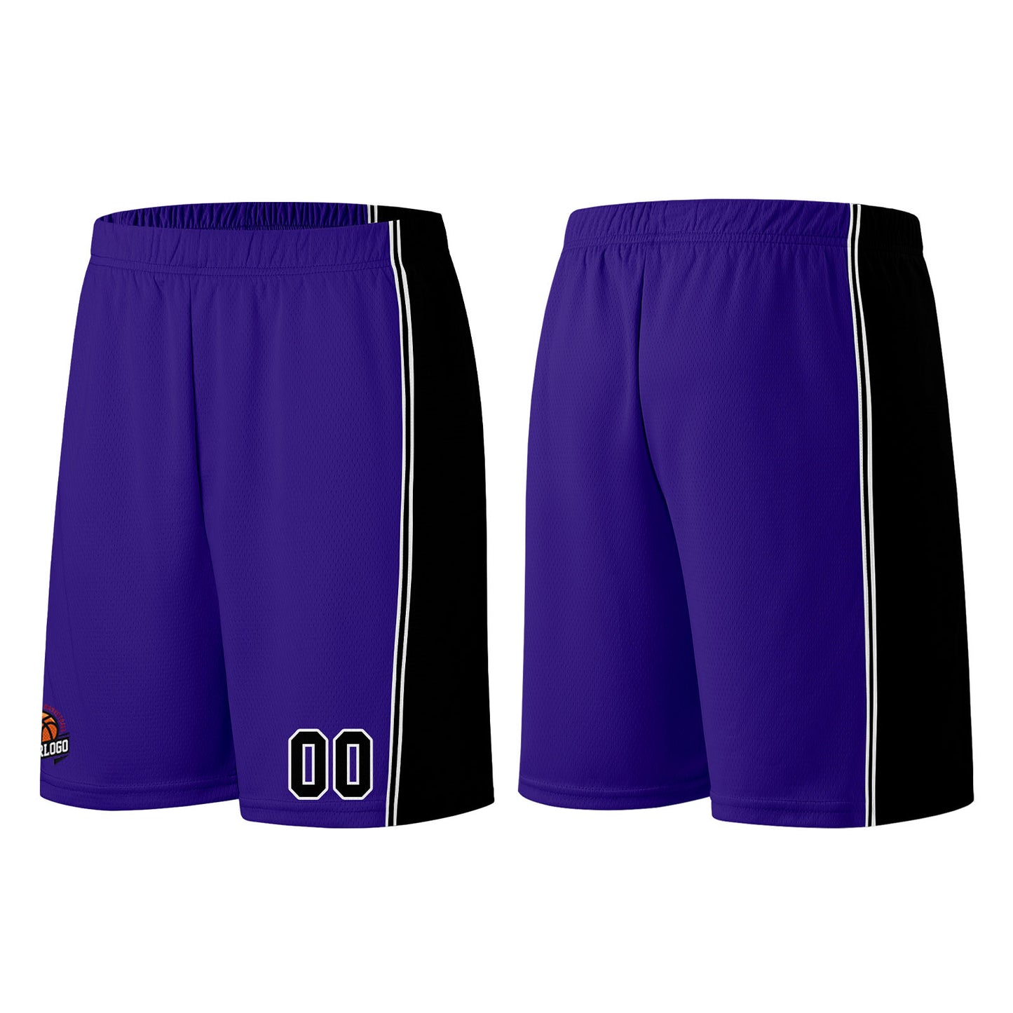 Individuelle Lila Schwarz Basketball Jersey Shorts für Männer und Frauen Gestickter und gedruckter Name, Nummer und Logo