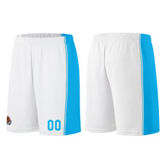 Individuelle Weiß-Hellblau Basketball Jersey Shorts für Männer und Frauen Gestickter und gedruckter Name, Nummer und Logo