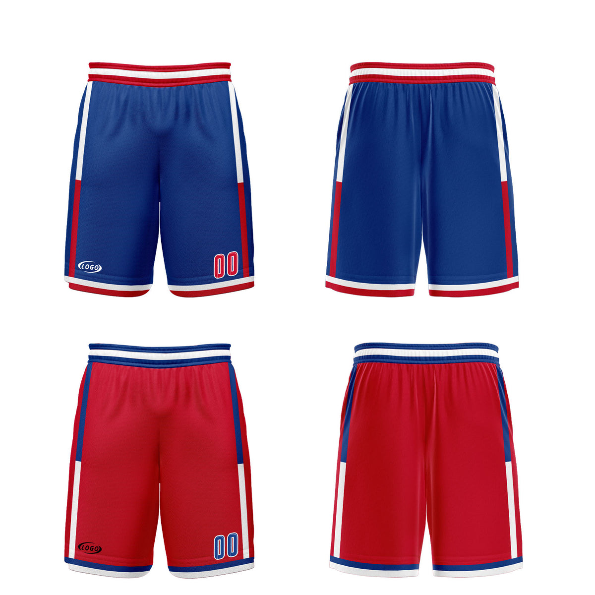 Benutzerdefinierte Blau Rot Reversible Basketball Jersey Personalisierte Drucken Name Nummer Logo