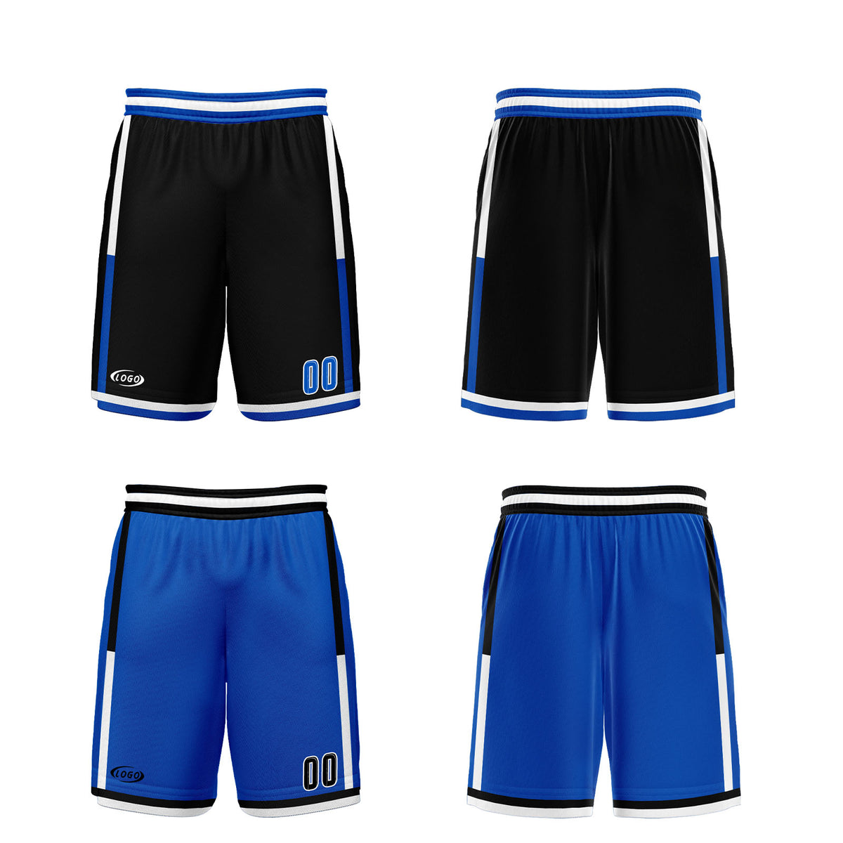 Benutzerdefinierte Schwarz Blau Reversible Basketball Jersey Personalisierte Drucken Name Nummer Logo