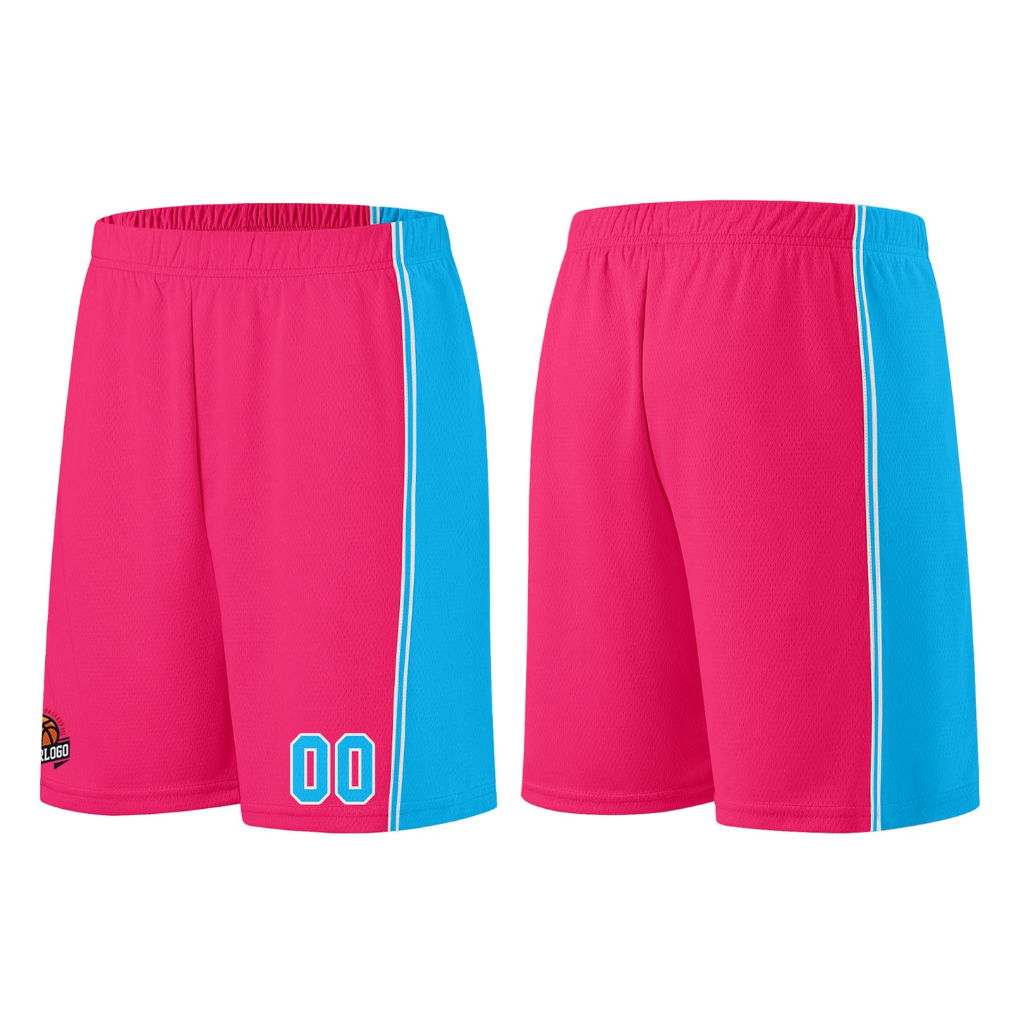 Individuelle Rosa-Hellblau Basketball Jersey Shorts für Männer und Frauen Gestickter und gedruckter Name, Nummer und Logo