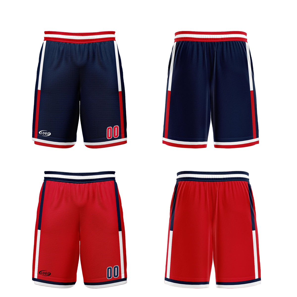 Benutzerdefinierte Marineblau Rot Reversible Basketball Jersey Personalisierte Drucken Name Nummer Logo