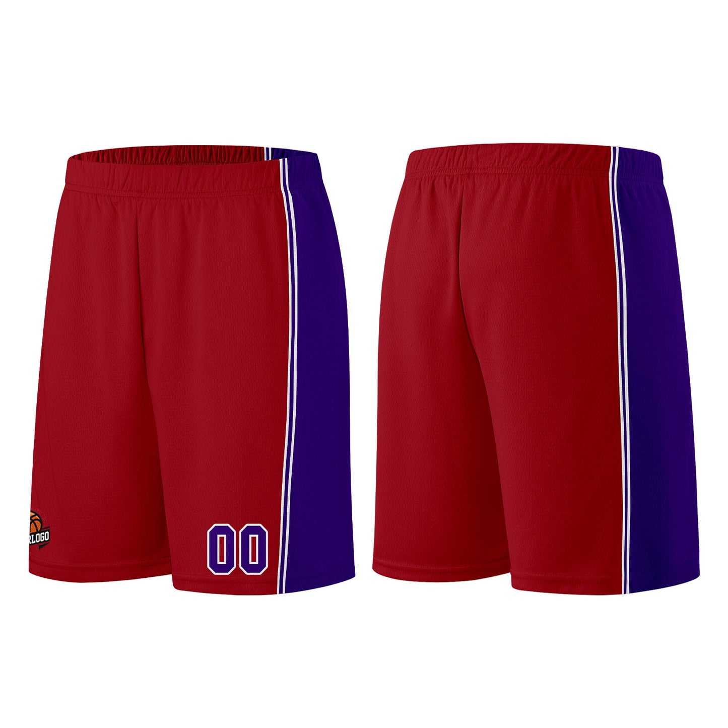 Individuelle Burgund Lila Basketball Jersey Shorts für Männer und Frauen Gestickter und gedruckter Name, Nummer und Logo