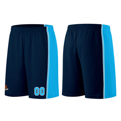 Individuelle Dunkelblau-Hellblau Basketball Jersey Shorts für Männer und Frauen Gestickter und gedruckter Name, Nummer und Logo