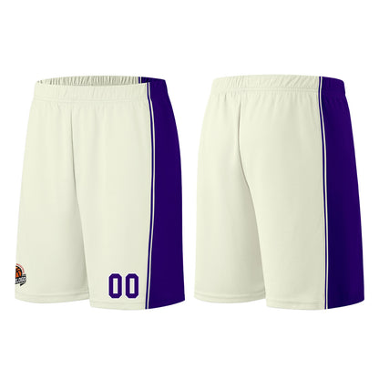 Individuelle Creme-Lila Basketball Jersey Shorts für Männer und Frauen Gestickter und gedruckter Name, Nummer und Logo