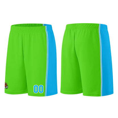 Individuelle Neongrün-Hellblau Basketball Jersey Shorts für Männer und Frauen Gestickter und gedruckter Name, Nummer und Logo
