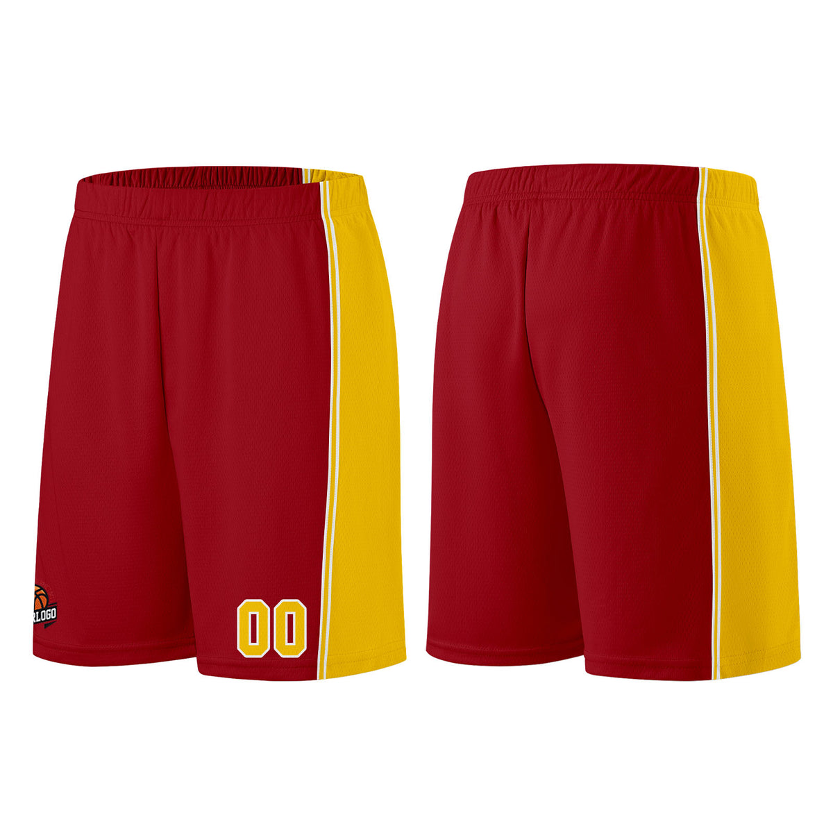Individuelle Burgund Gelb Basketball Jersey Shorts für Männer und Frauen Gestickter und gedruckter Name, Nummer und Logo