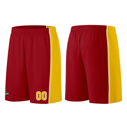 Individuelle Burgund Gelb Basketball Jersey Shorts für Männer und Frauen Gestickter und gedruckter Name, Nummer und Logo