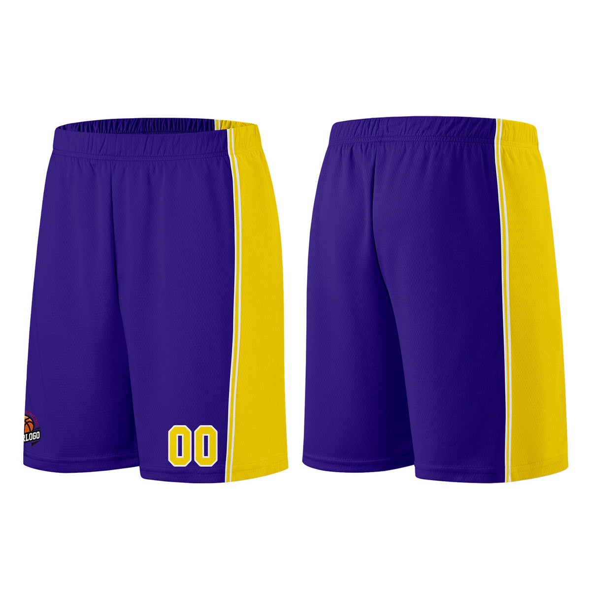Individuelle Lila Gelb Basketball Jersey Shorts für Männer und Frauen Gestickter und gedruckter Name, Nummer und Logo