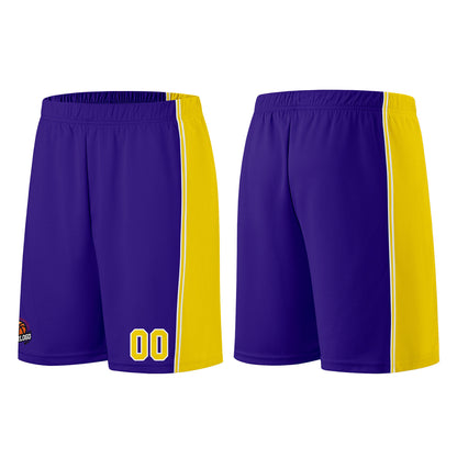 Individuelle Lila Gelb Basketball Jersey Shorts für Männer und Frauen Gestickter und gedruckter Name, Nummer und Logo