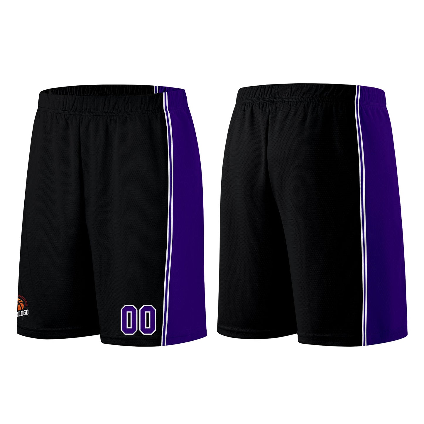 Individuelle Schwarz Lila Basketball Jersey Shorts für Männer und Frauen Gestickter und gedruckter Name, Nummer und Logo