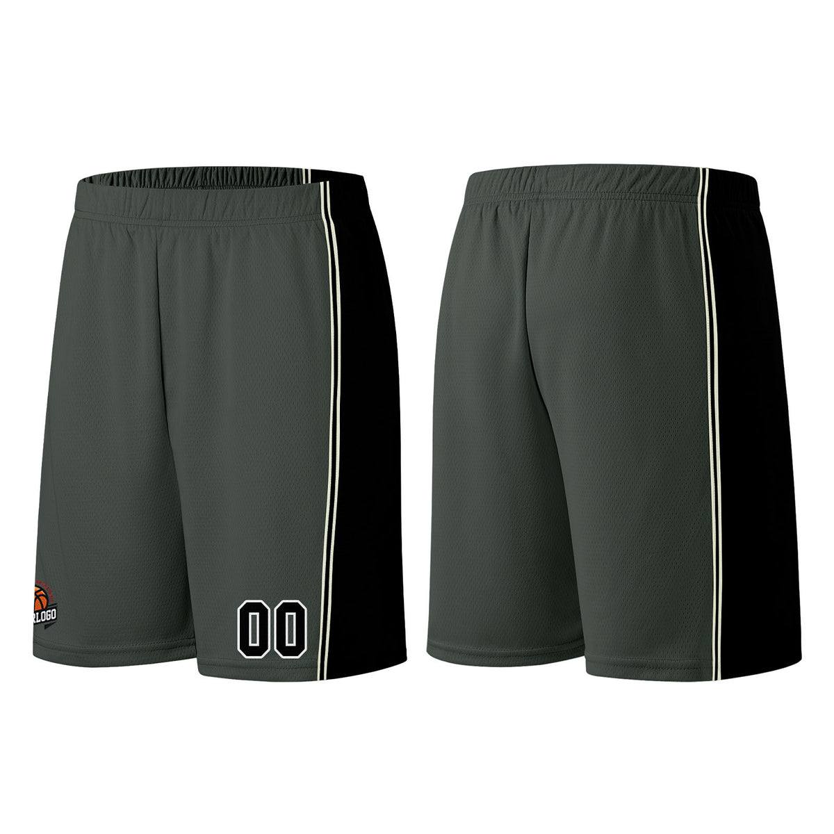 Individuelle Dunkelgrau-Schwarz Basketball Jersey Shorts für Männer und Frauen Gestickter und gedruckter Name, Nummer und Logo