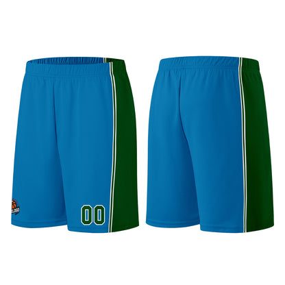 Individuelle Blau-Grün Basketball Jersey Shorts für Männer und Frauen Gestickter und gedruckter Name, Nummer und Logo