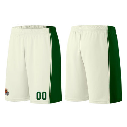 Individuelle Creme-Grün Basketball Jersey Shorts für Männer und Frauen Gestickter und gedruckter Name, Nummer und Logo